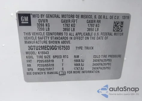 2016 GMC Sierra 1500 Sle из США, поврежденный, VIN 3GTU2MEC9GG167503